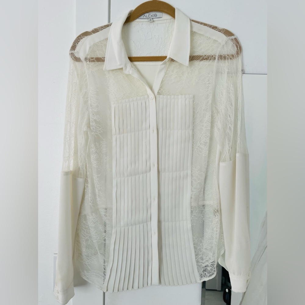 Alexis sheer lace button down white size medium